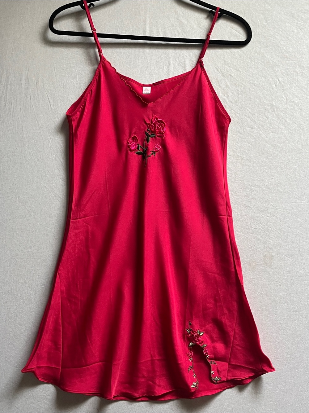 Vintage 100% Silk Slip Dress Floral Embroidered Chemise Nightgown S